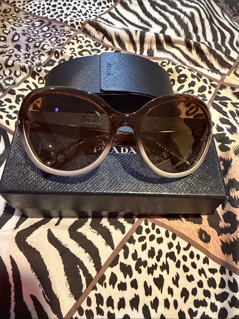 Prada Oversized Round Sunglasses in Brown and Beige